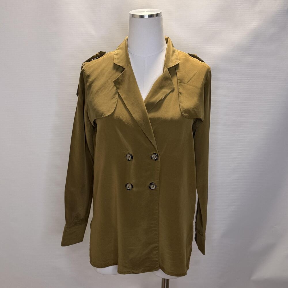 Stone Cold Fox Tunic Shirt Womens XS/S Olive Green Double Breasted Rayon Top